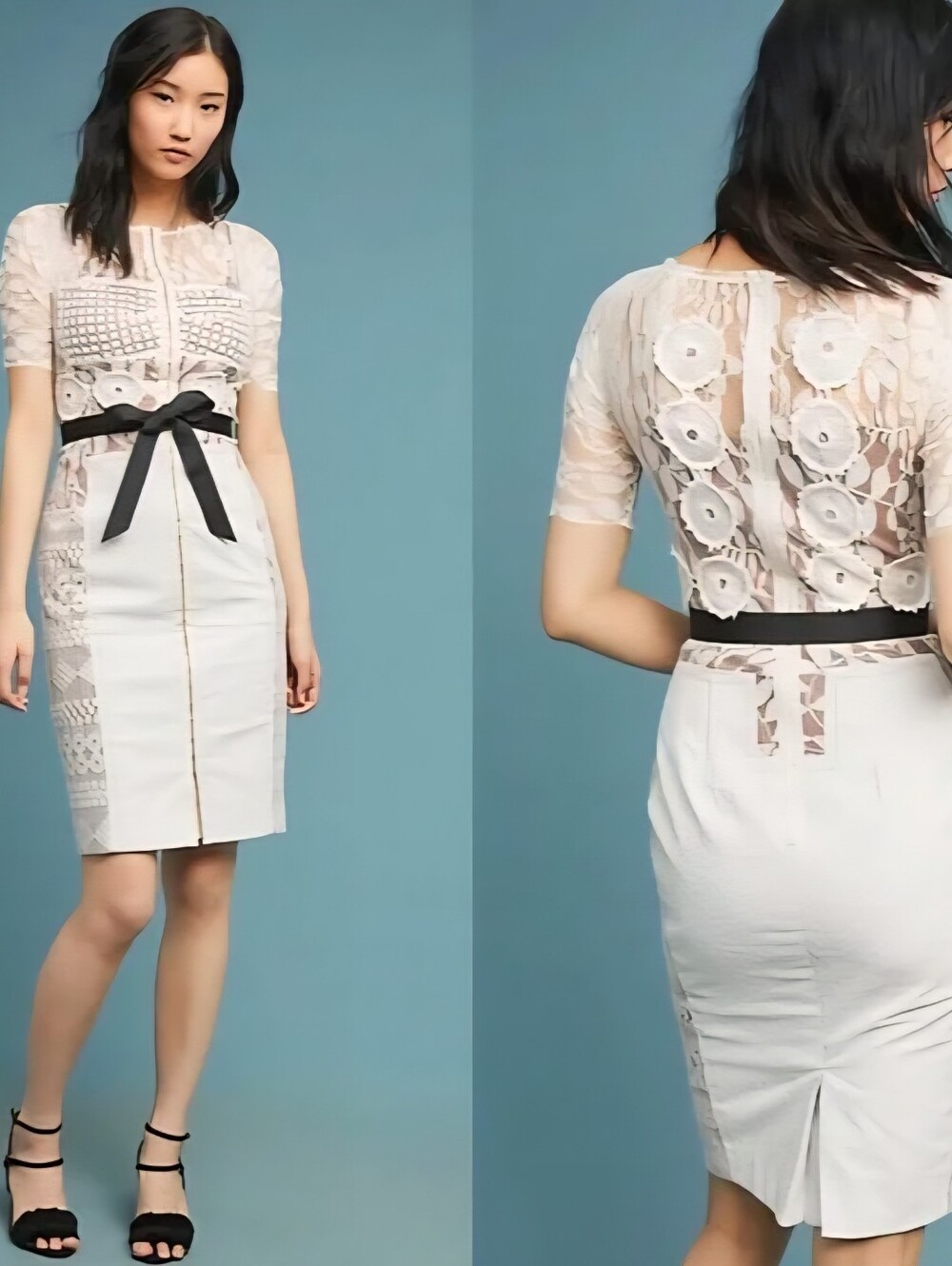 Beguile by Byron Lars Size 12 Ivory & Nude Anthropologie Mixed Lace Dress - Picture 4 of 13